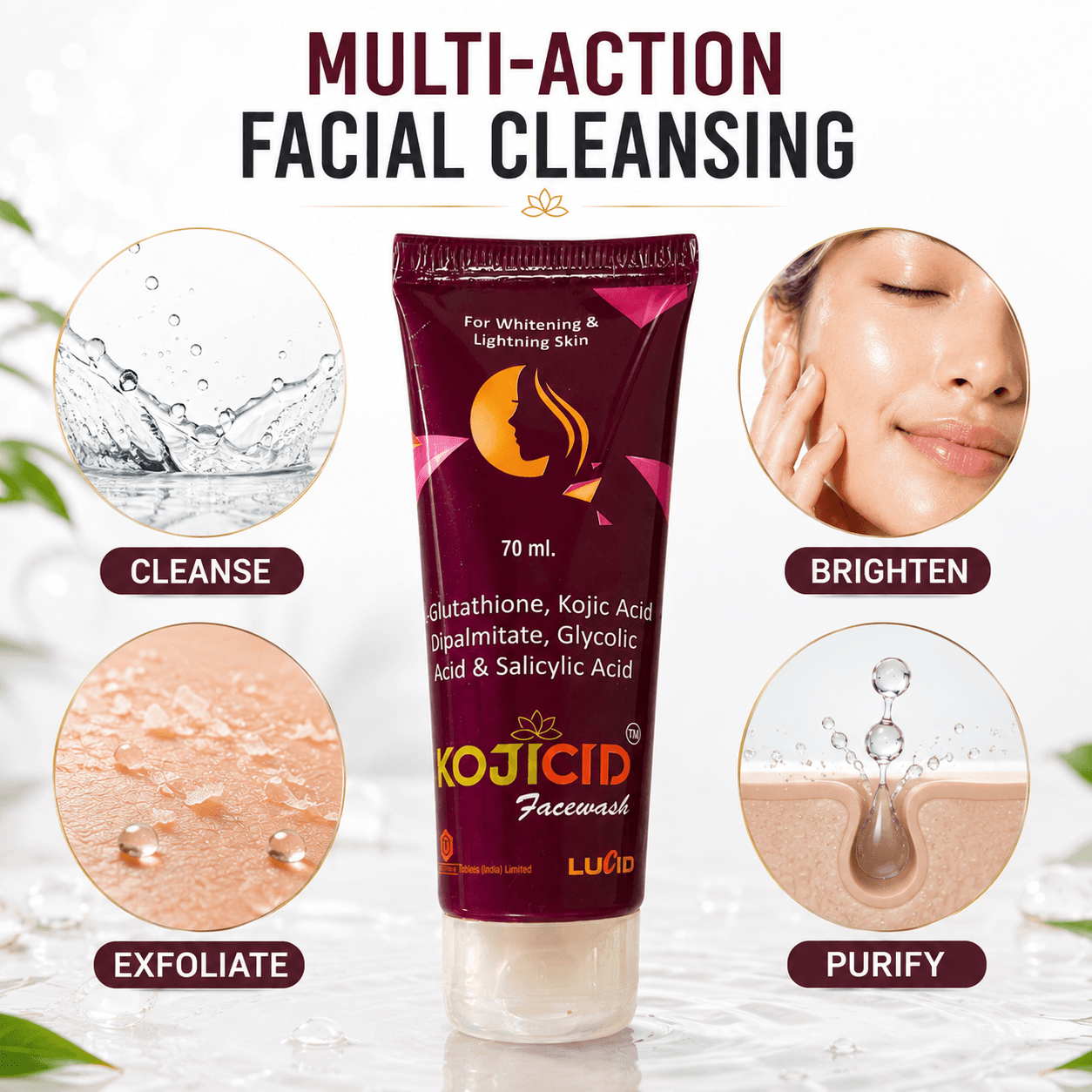 Kojicid Brightening Facewash, 70 ml tube, pack of 2