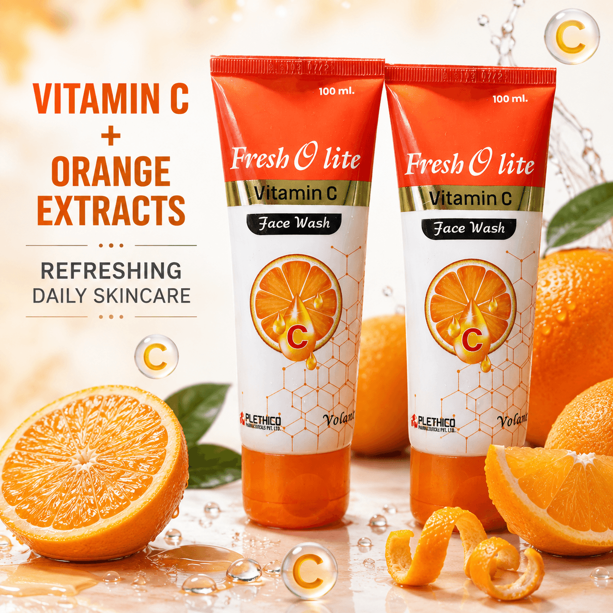Fresh O Lite Vitamin C Face Wash with orange extracts, 100 ml, pack of two tubes